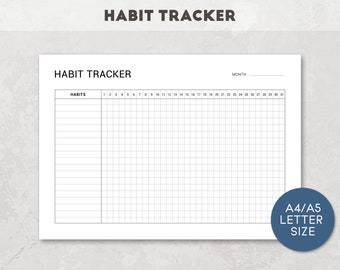 Habit Tracker Printable, Printable Monthly Tracker, Simple Habit Planner, Daily Tracker, Digital Habit Tracker, A4/A5/Letter