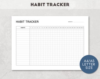 Seguimiento de hábitos imprimible, Seguimiento mensual imprimible, Planificador de hábitos simple, Seguimiento diario, Seguimiento de hábitos digitales, A4/A5/Carta