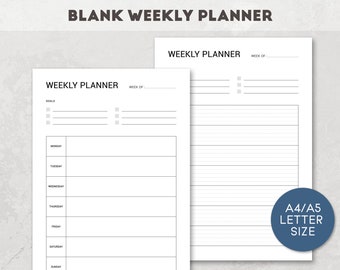 Weekly Blank Planner Printable, Two Pages Blank Planner Weekly, Simple Weekly Blank Planner, Undated Planner, Modern planner, A4/A5/Letter