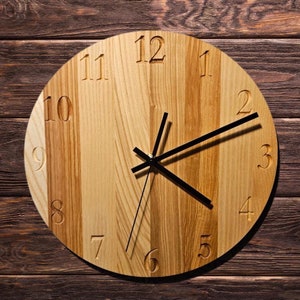 Personalized Ash Wood Wall Clock - 30cm/12&quot;, Silent Mechanism, Minimalist Design, Custom Engraving Available, Decor for Home or Office