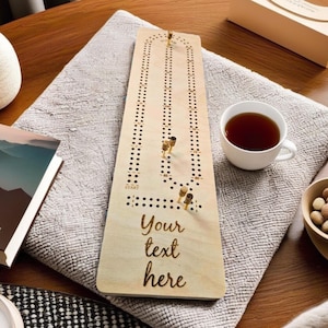 Custom Engraved Wooden Cribbage Board with storage – Personalized Pegs – Handmade Game Gift with Optional Logo/Text