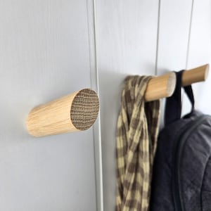 Minimalist Oak Wood Wall Hooks - Set of 1, 3, 5 - Wooden Coat Hook, Towel Rack, Hat Hanger, Modern Wall Storage, Bag Holder, Eco-Friendly