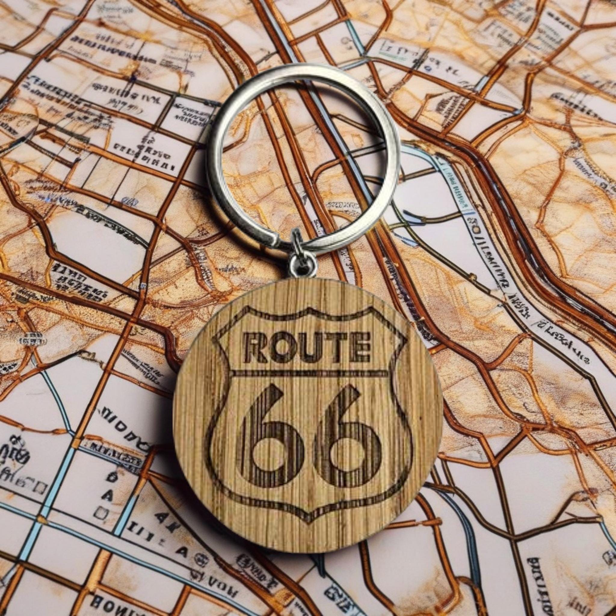 Route Sign Keychain Route 66 - Oak Keychain, Personalized Keychain, Road Trip, Route 66 Key ...