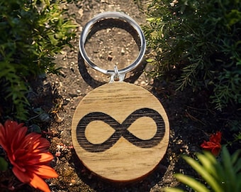 Infinity Symbol Wooden Keychain – Engraved Endless Loop, Personalized Gift for Loved Ones, Custom Keepsake, Handcrafted Oak Keyring