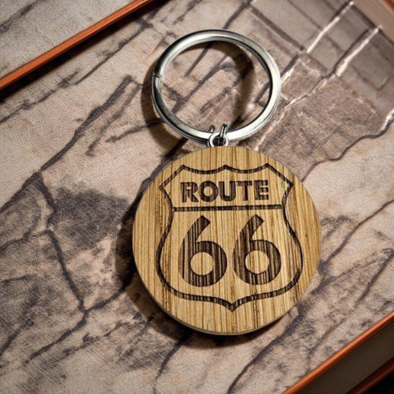 Route Sign Keychain Route 66 - Oak Keychain, Personalized Keychain, Road Trip, Route 66 Key ...