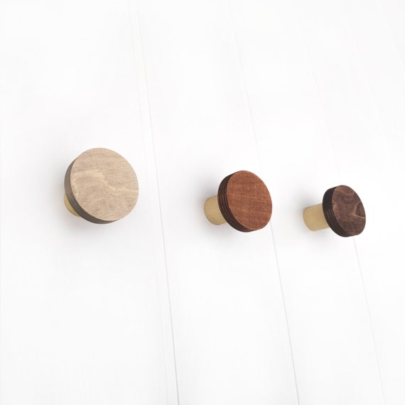 Colored Wood Wall Hangers, Birch Round Hooks, Hat Hooks, Tower