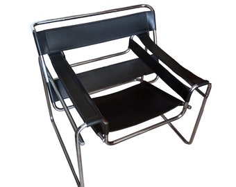 Chaises Marcel Breuer B3 de style Wasil, années 1980, Italie, chaise Wasily de Marcel Breuer Modèle B3 (1) - Chaise Vasily - cuir véritable