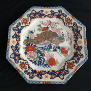 Antique Japanese big plate Yamatoku with birds of paradise.