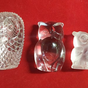 Set of three little owls, eagle owl, Vintage signature 1981 crystal Goebel owl figurine and two as a gift to the lover in the collection