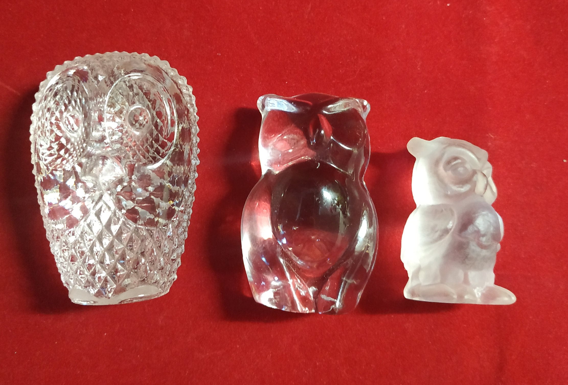 Set of three little owls, eagle owl, Vintage signature 1981 crystal Goebel owl figurine and two as a