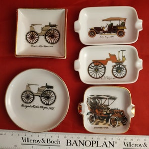 Rare antique Set 5 Ashtray Ceramic Vintage 50s ashtray retro car . tobacco vintage Collection Advertising Cars, Retro, Vintage Car