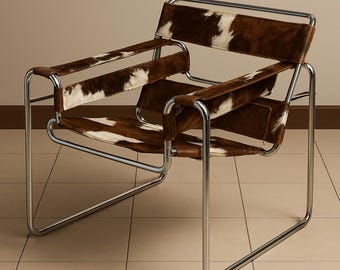 Marcel Breuer Wassily style armchair in cowhide.made in Italy in the 1980s./ Iconic Bauhaus Designed Model B3 Chair Modernist Chair