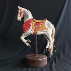 Mulan/Horse/Vintage hand carved wooden figurine. Carved wooden horse.