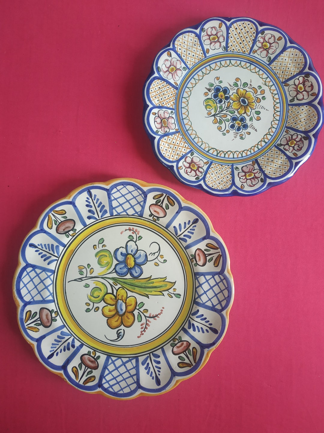 Set 2 Vintage Ceramic Plate / Plate Hand Painted / Antique Ceramic Wall