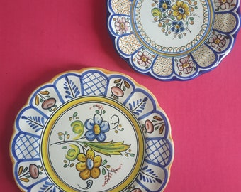 Set 2 Vintage Keramikteller / Teller handbemalt / Antiker Keramikwandteller / Wandbehang Dekor/Talavera de la Reina, Spanien