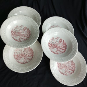 6 - vintage plates 23.5 cm deep for soup or Italian cuisine / decoration tulips, dinner service, plates from the 70s