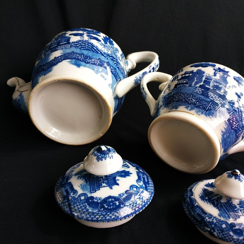RARE Blue and White Willow Teapot Sugar Bowl and Milk Jug Set Etsy
