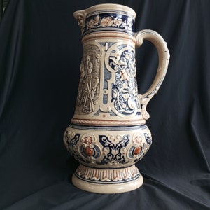Large lidded Vintage German jug/Vintage German Marzi & Remy Stoneware Salt Glazed Beer Jug Pitcher Stein Model No 251 3.5 L