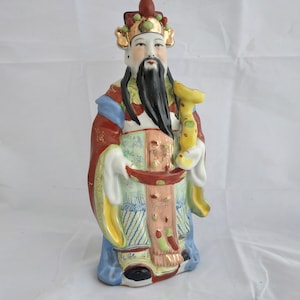 Vintage rare Chinese Porcelain Coloured Immortal of wealth Figurine (Jingdezhen Porcelain,Late Qing Dynasty).26 CM