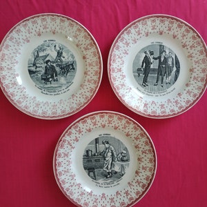 Antique French ironstone 3 talking plate Le Divorce Creil & Montereau 1800s French Collectible Talking French antique &quot;Talking Plate&quot;
