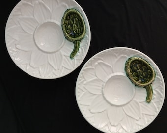 Very rare 2 plates. Set of 2 White Vintage Majolica Artichoke Plates/Marked on bottom on bottom MADE IN PORTUGAL for Neuwirth