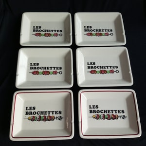 Set of 6 Plates.Vintage French Gien France ceramic Brochette Bourguignonne Recipe Kebab / Brochette plate