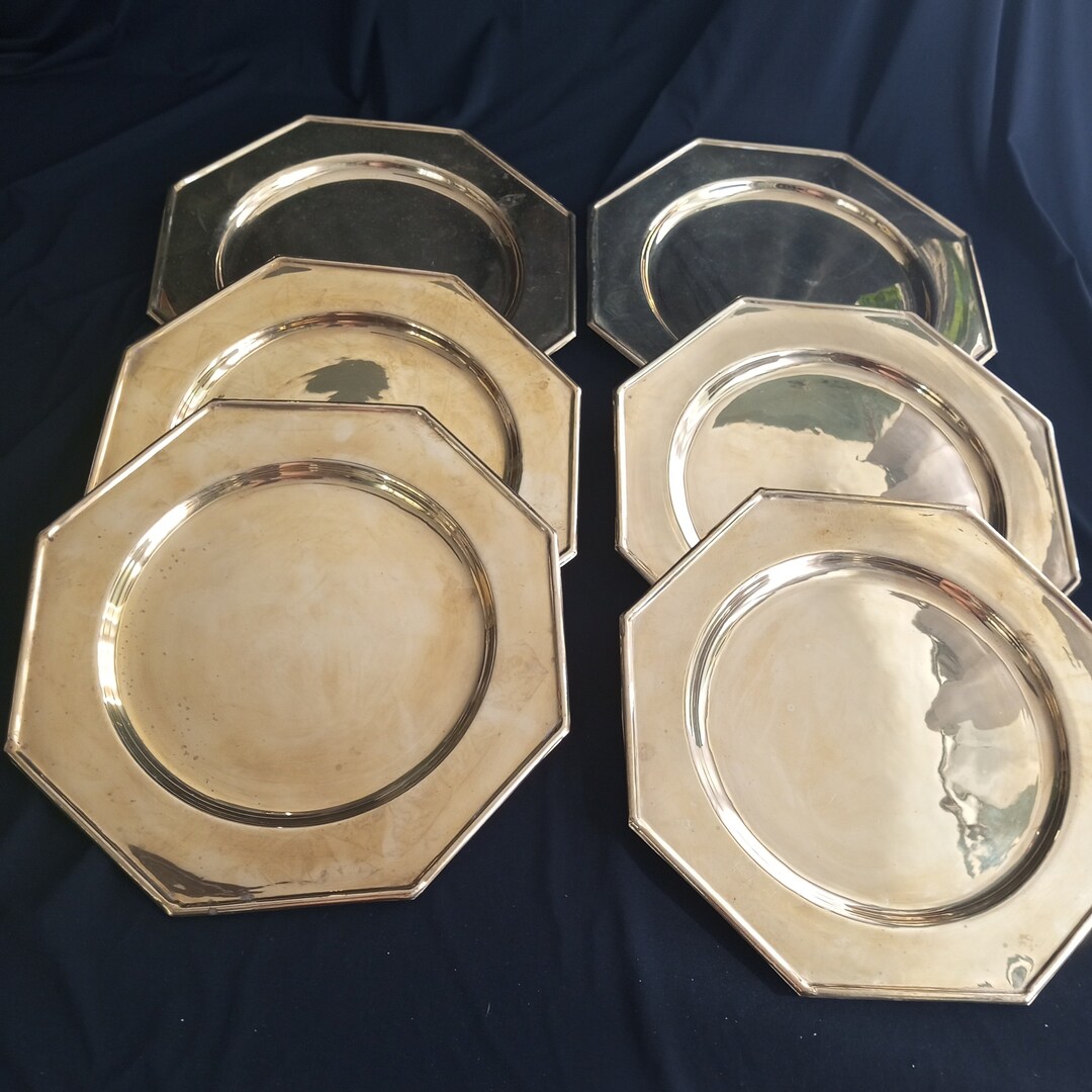 Set of 6 Antique Brass Dinner Plates. Midcentury Vintage Etsy