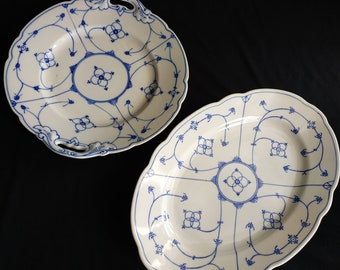 Set of large dishes 2 pieces.Bavaria Winterling Antique Strawflower, dish with oval handle and slot, white, blue,, made in East Germany