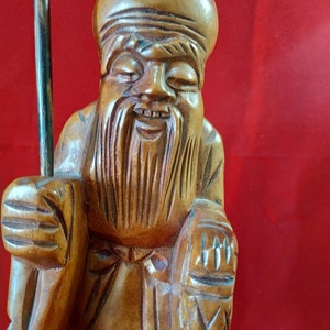 Antigo estudioso imortal chinês esculpido estatueta de buxo 11 3/4 pol.