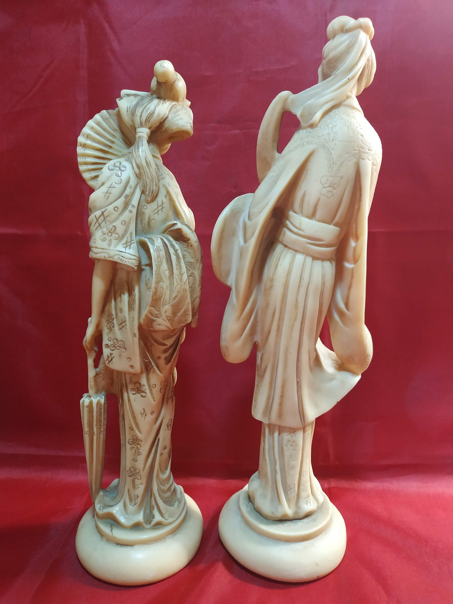 Vintage Pair of Heavy Oriental Japanese Resin Sculpture Figurines Man