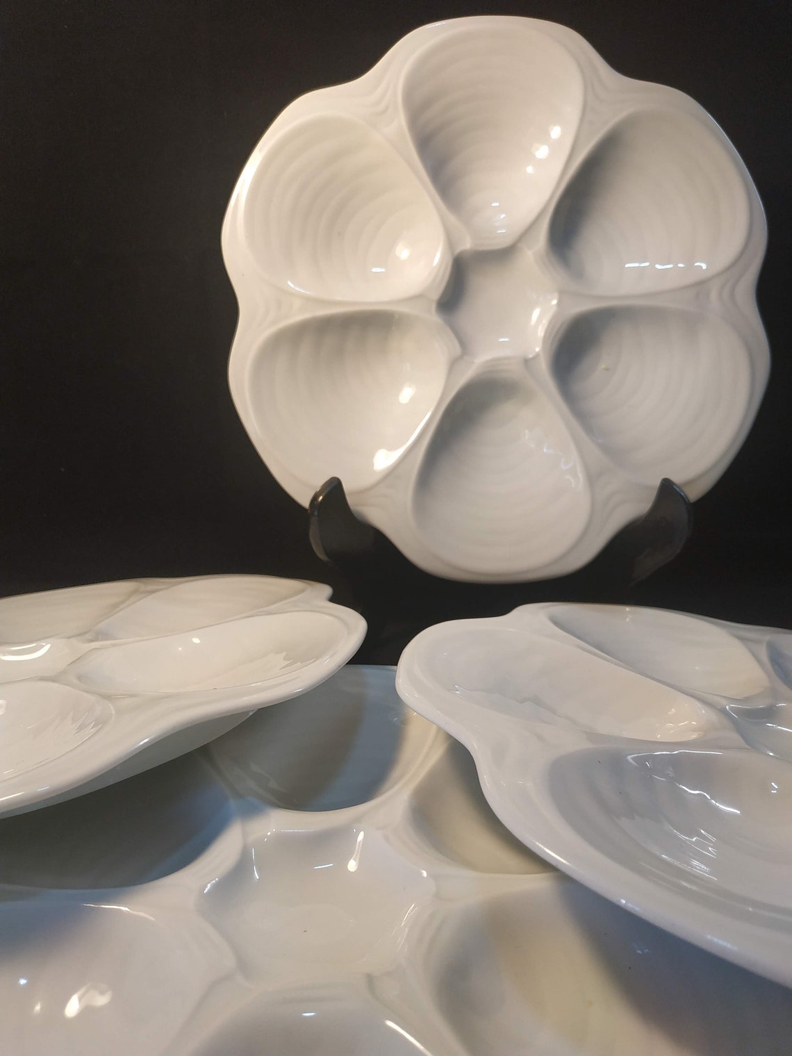 Set of 4 White Oyster Serving Plates for 6 Oysters Retro Etsy