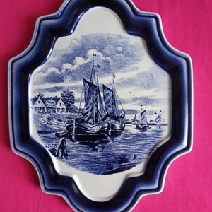 Vintage Delft Boch Freres Ceramic/Collectible Delft , Nautical Decor, Beach Bar Decor, Delft Wall Plate With Ship. porcelain wall decoration