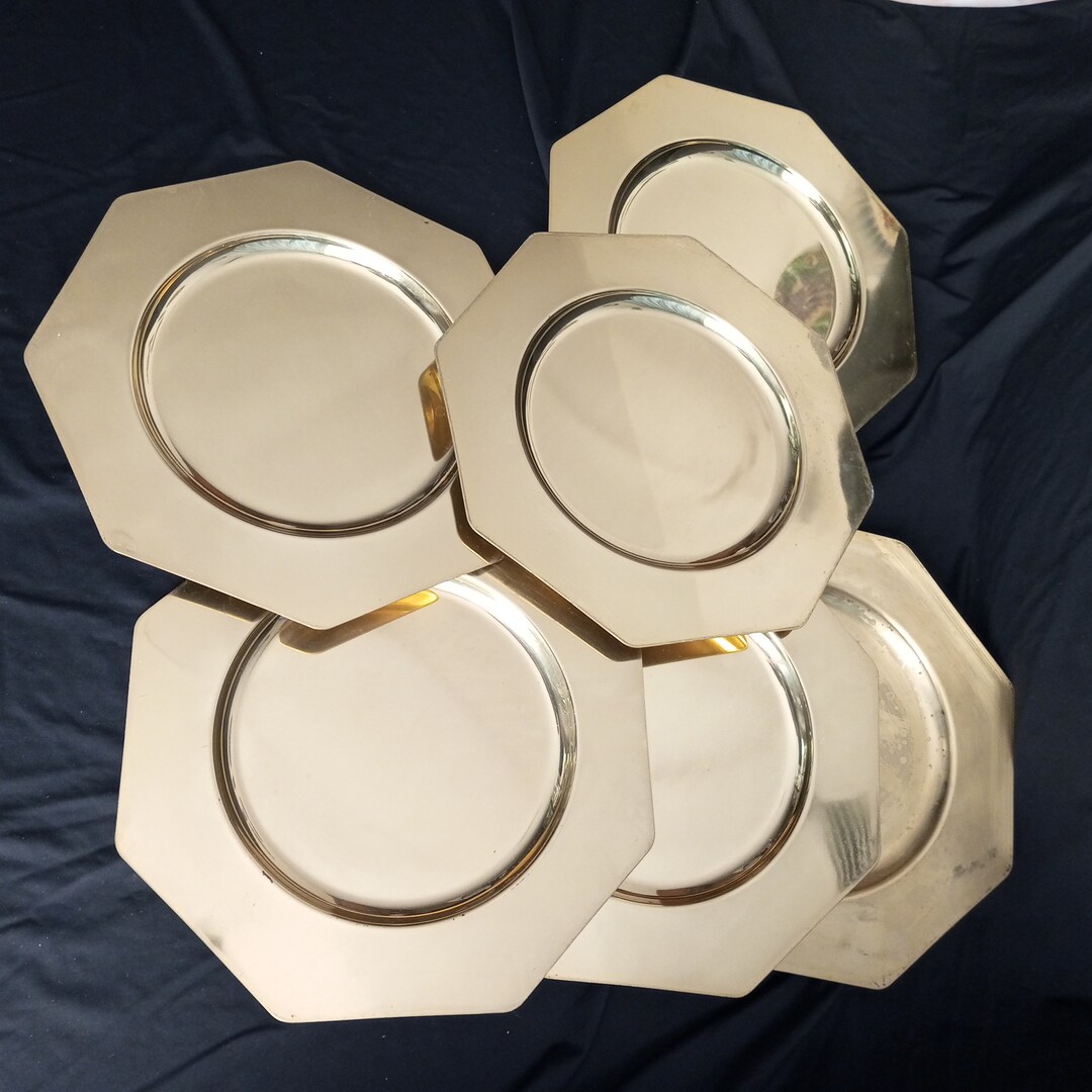 Set of 6 Antique Brass Dinner Plates.vassoio Ottagonale ORO per L