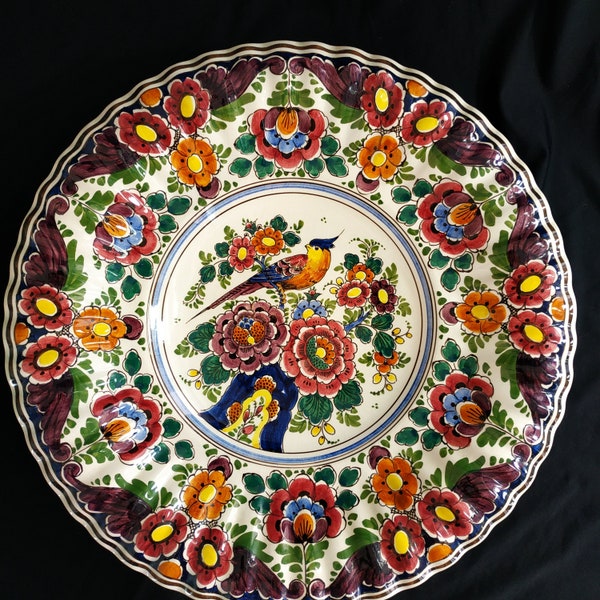 Delft Polychrome Handpainted Large Ceramic.Signed Hand painted Polychrome Delft Plate 35cm Wall Plate