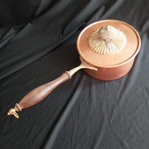 Antique copper pan with decorative lid (embossed)