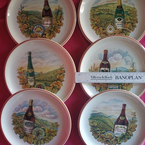 Six French Cheese Plates. Vintage Cheese Plate Set illustrated with Famous French Cheese & French Wines. Cheese Lover Gift. Wine Lover Gift