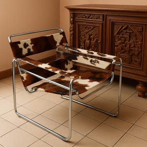 Marcel Breuer Wassily style armchair in cowhide.made in Italy in the 1980s./ Iconic Bauhaus Designed Model B3 Chair Modernist Chair