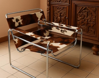 Marcel Breuer Wassily style armchair in cowhide.made in Italy in the 1980s./ Iconic Bauhaus Designed Model B3 Chair Modernist Chair