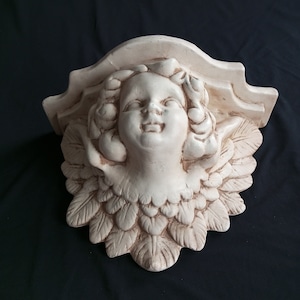 Vintage  Angel With Wings Wall Hanging Shelf.Angel console wall shelf stucco white retro