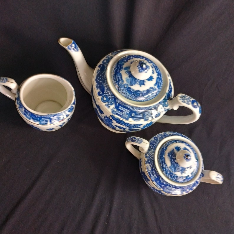 RARE Blue and White Willow Teapot Sugar Bowl and Milk Jug Set Etsy