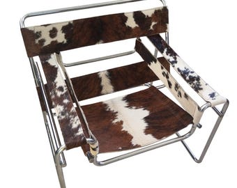 Marcel Breuer Wassily style armchair in cowhide.made in Italy in the 1980s./ Iconic Bauhaus Designed Model B3 Chair Modernist Chair