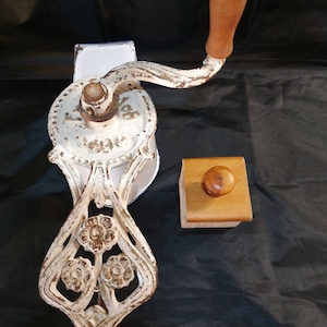 Antique Vintage Manual Nut Mill Grater, Wooden Handle Germany / Grinder Mill/ Enamel Hand Mill/ Cheese Grater/ Table Mount