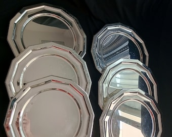 Vintage Silver Plate/Set of 6 Mid Century Silver Plated Metal Plate Chargers. Under the plates