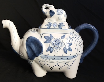 Blue Willow China Kleine Teekanne im Vintage-Stil mit Elefantenmuster und Deckel