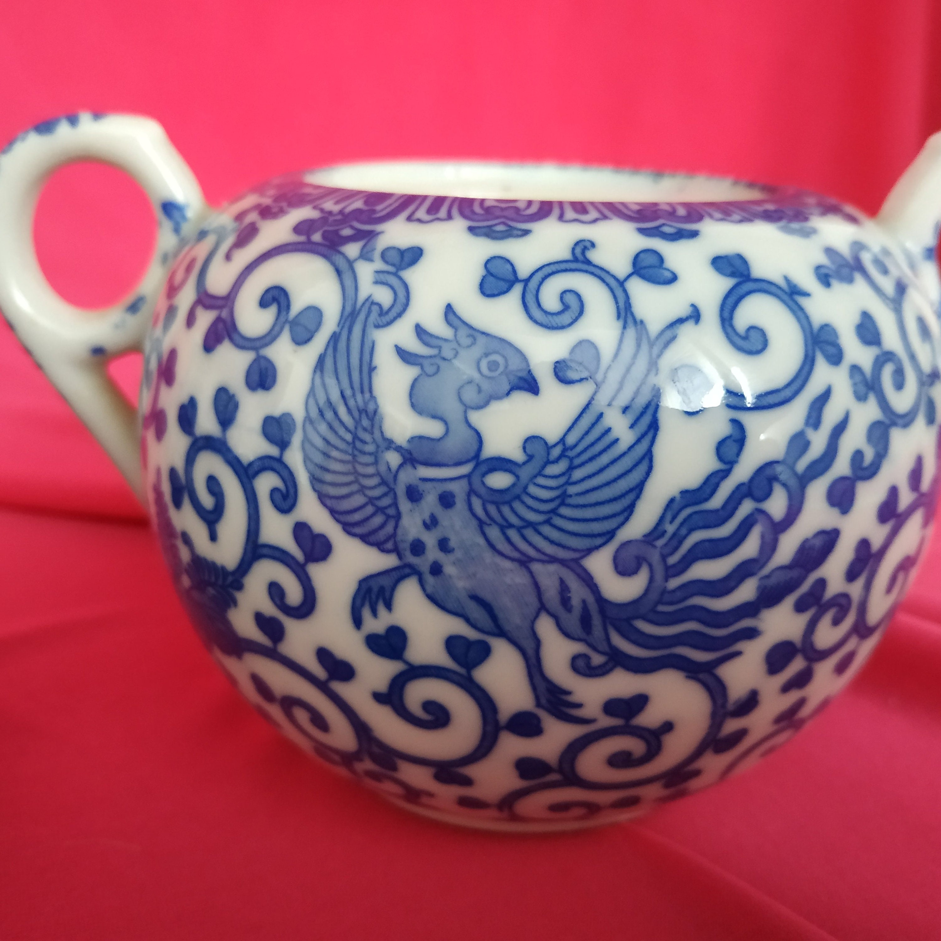 Vintage Japanese Porcelain Sugar and Creamer Blue and White