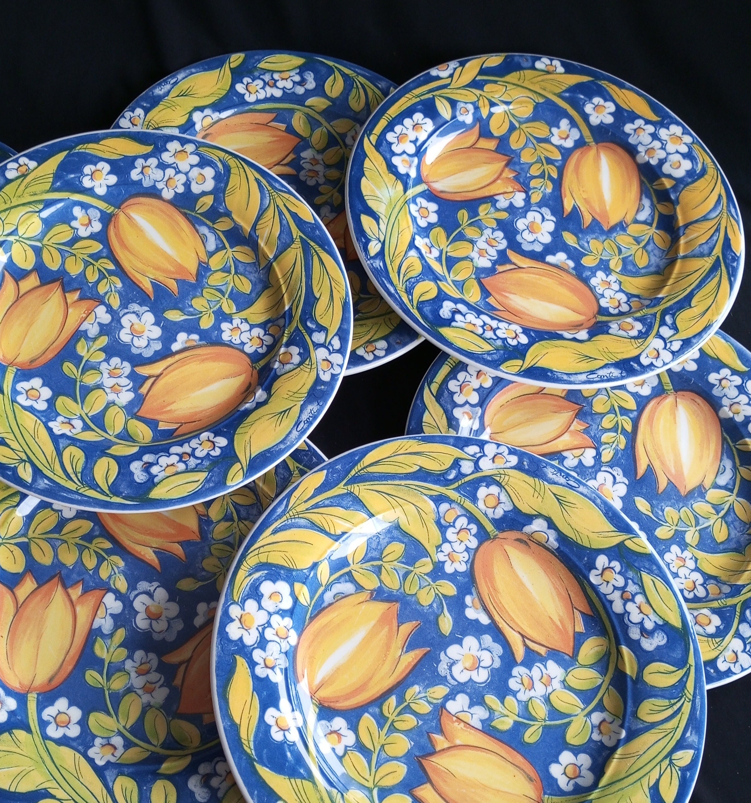 ligne hotesseフランスヴィンテージ皿 Very Rare Set of 6 Plates/french Faience Ligne Hotesse Bowls