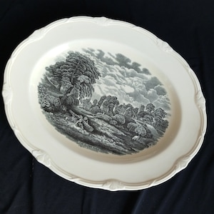 Oval dish - 36 CM . Antique ENGLISH 1940s &quot;Scenes after the Constable&quot; black, W.H. GRINDLEY Staffordshire