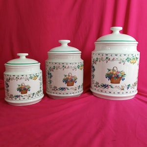 Set of 3 spice jars. Porcelain spice jars/ Vintage Ceramic/Super Sweet Set of Three Portabella Japan Stoneware Lidded Canisters/