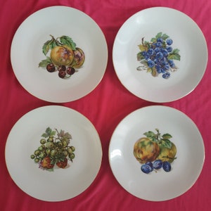 Set of 4 plates.Vintage porcelain plate from GDR Kahla porcelain Fruits Cake Summer tableservice /vintage plate 1960-1970s(Diameter: 19 cm)