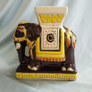 Elephant statue.Vintage elephant-16 cm. Ceramic White Elephant | Garden stool | Glazed | vintage table
